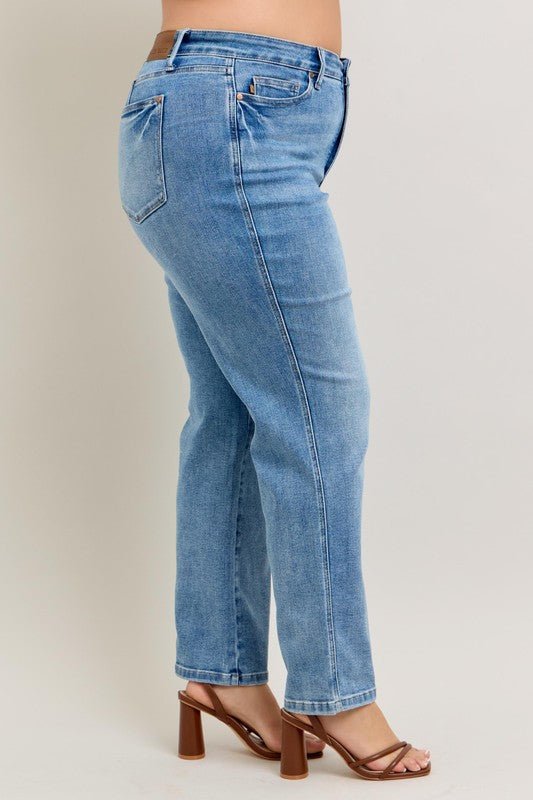 Judy Blue Full Size Tummy Control Vintage Wash Straight Jeans Plus Size - Love Salve