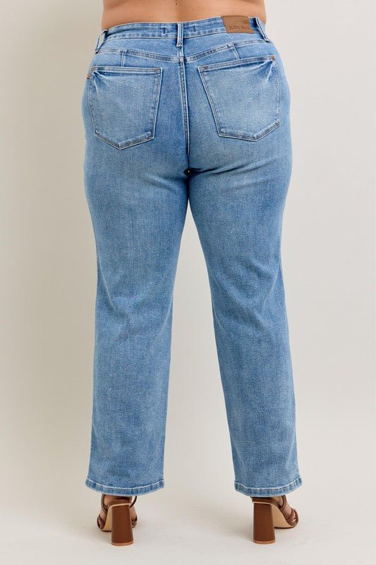 Judy Blue Full Size Tummy Control Vintage Wash Straight Jeans Plus Size - Love Salve