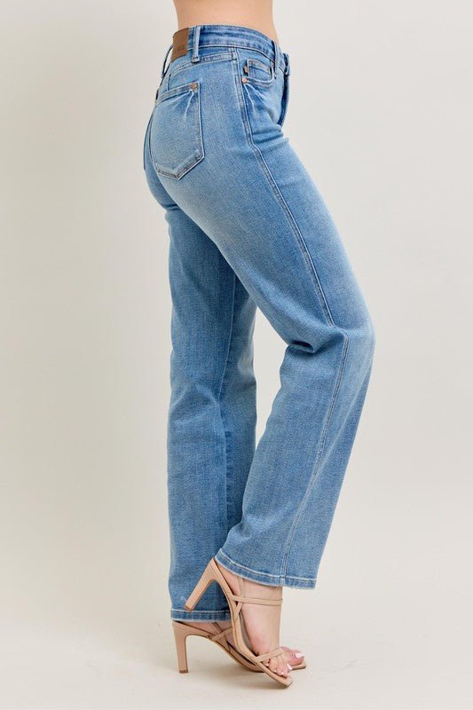 Judy Blue Full Size Tummy Control Vintage Wash Straight Jeans Plus Size - Love Salve