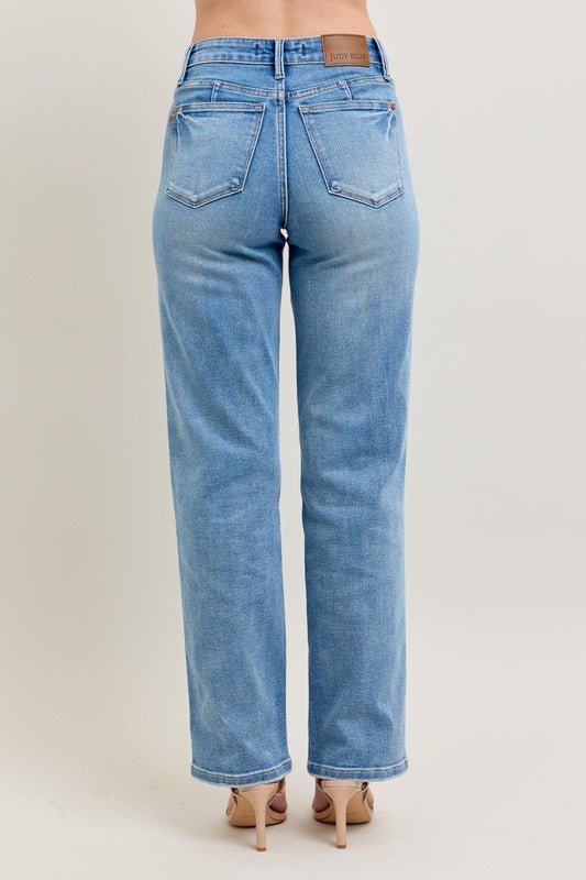 Judy Blue Full Size Tummy Control Vintage Wash Straight Jeans Plus Size - Love Salve