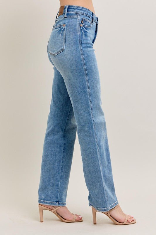 Judy Blue Full Size Tummy Control Vintage Wash Straight Jeans Plus Size - Love Salve