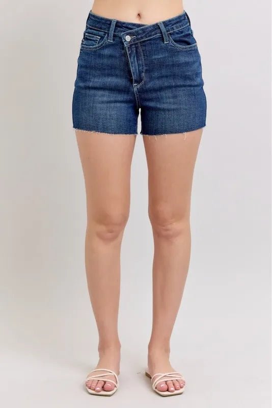 Judy Blue High Waist Criss-Cross Waistband Denim Shorts - Love Salve
