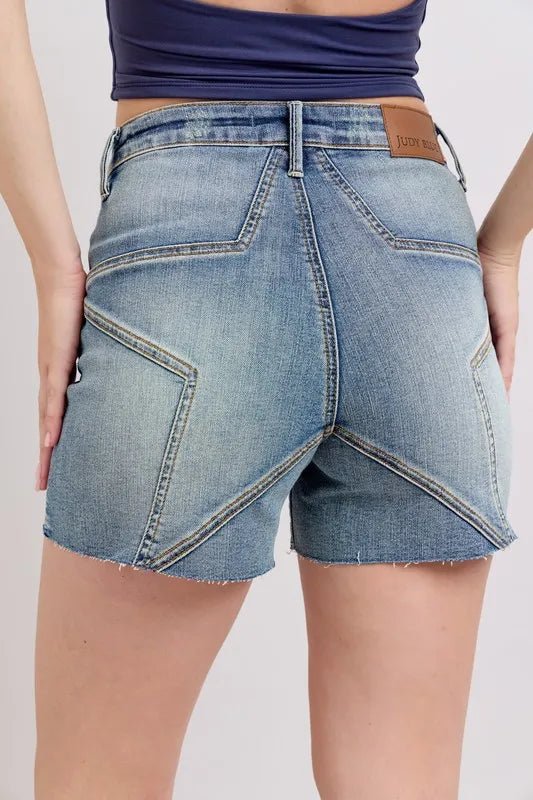 Judy Blue High Waist Star Seam Detail Denim Shorts for Summer - Love Salve