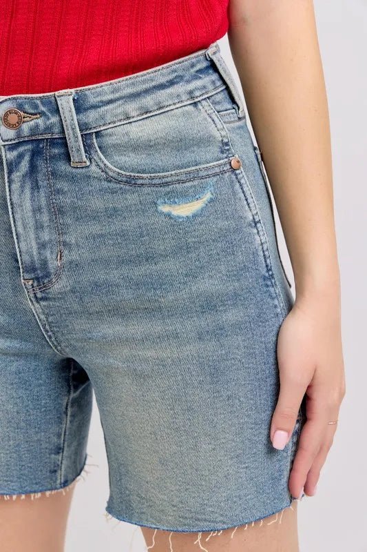 Judy Blue High Waist Vintage Wash Side Slit Denim Shorts - Love Salve
