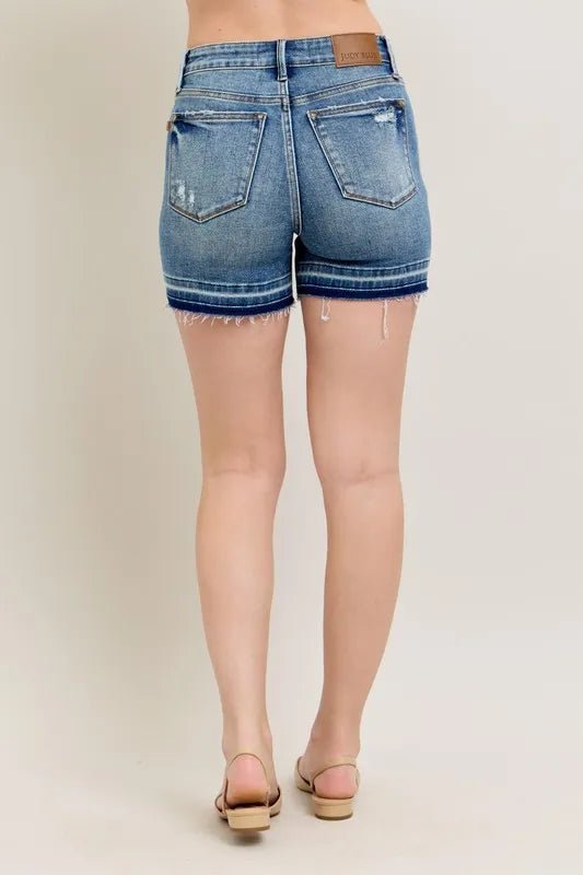 Judy Blue Mr Tummy Control Vintage Wash Release Hem Shorts - Love Salve