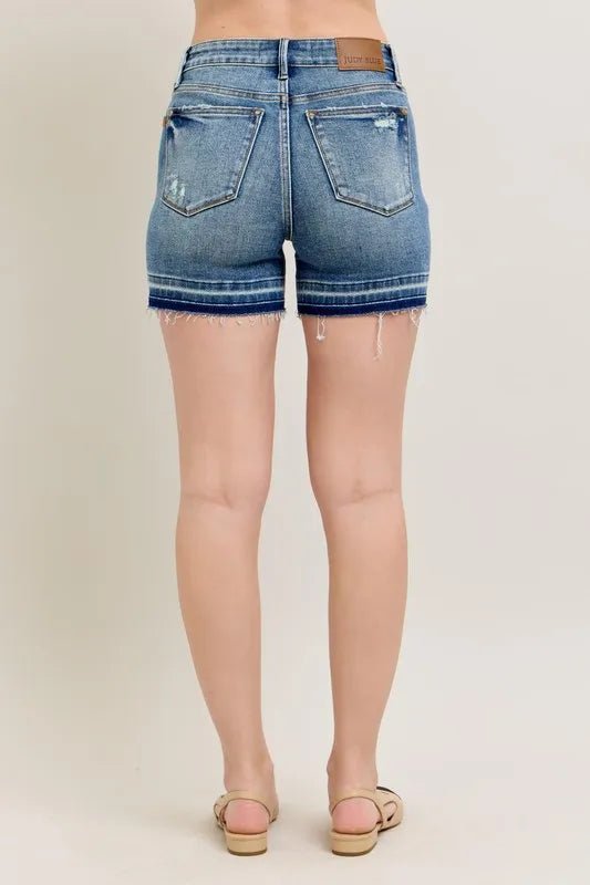 Judy Blue Mr Tummy Control Vintage Wash Release Hem Shorts - Love Salve