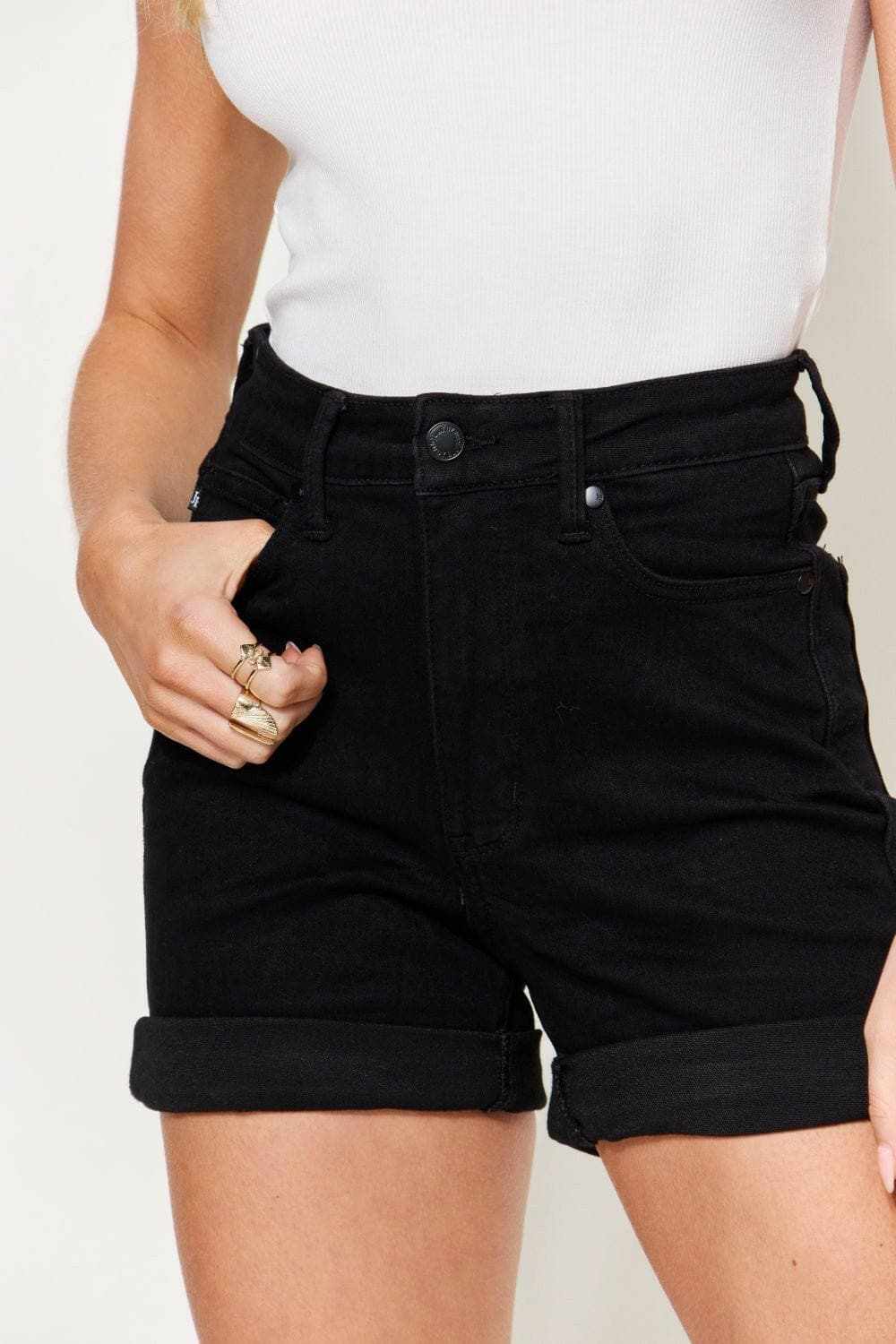 Cuffed high-rise denim shorts by Judy Blue - Love Salve