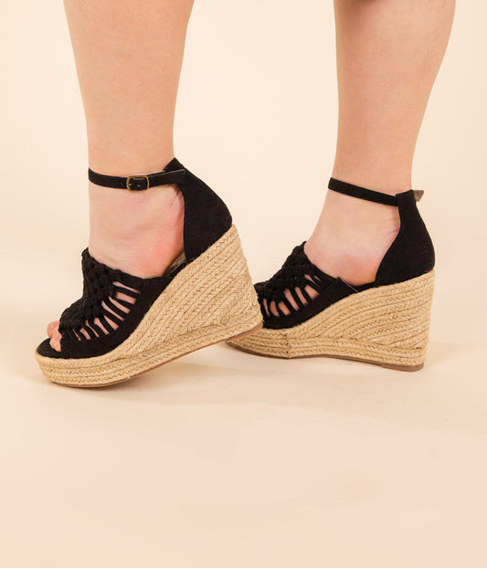 Juti Black Espadrille Wedges With Open Toe Platform Naughty Monkey