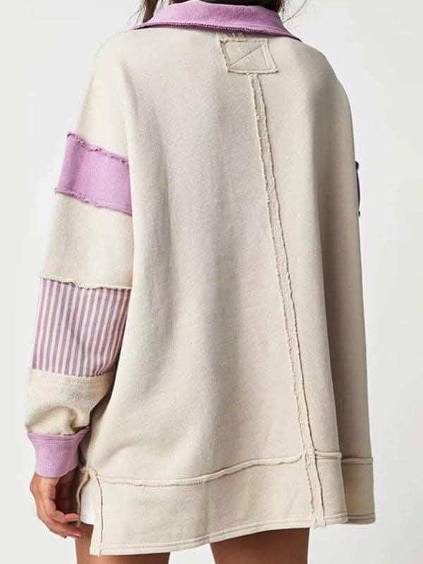 Cozy women's v-neck patchwork top - Love Salve