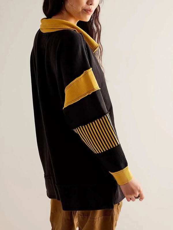 Cozy women's v-neck patchwork top - Love Salve