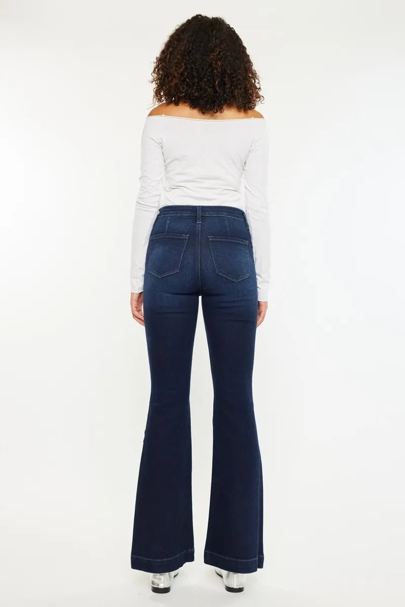 Kancan Button Fly High Rise Distressed Flare Jeans Women - Love Salve