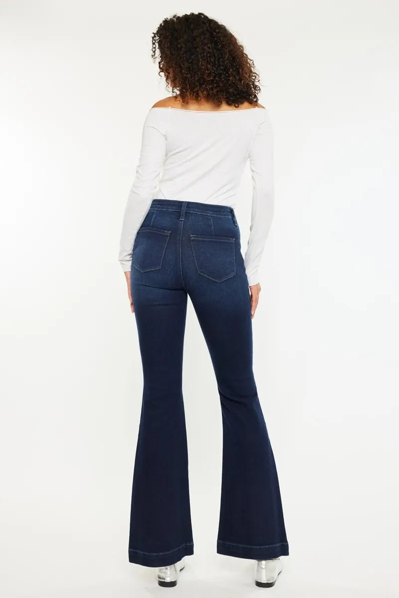Kancan Button Fly High Rise Distressed Flare Jeans Women - Love Salve