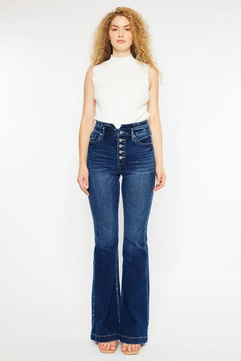 Kancan Button Fly High Rise Flare Jeans for Chic Style - Love Salve