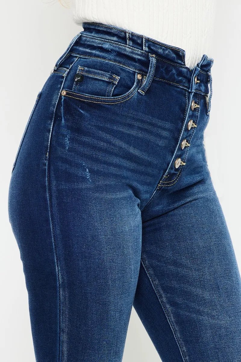 Kancan Button Fly High Rise Flare Jeans for Chic Style - Love Salve