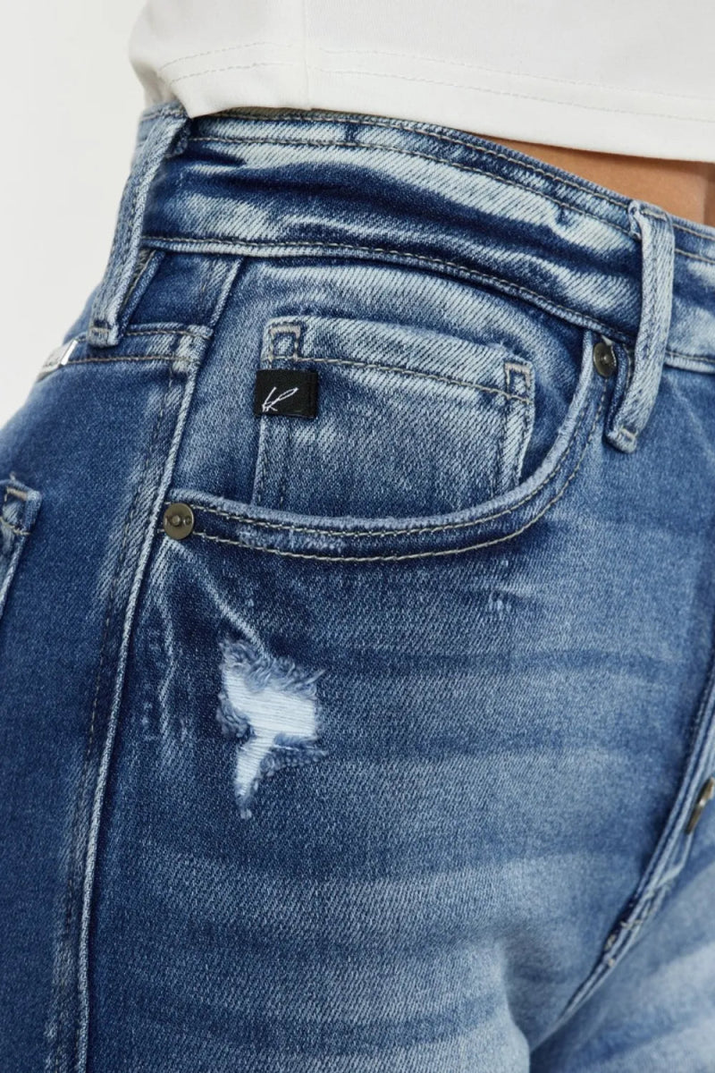 Kancan Button Fly High Rise Raw Hem Denim Shorts For Women - Love Salve