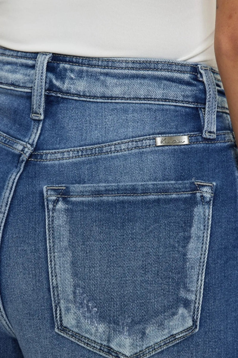 Kancan Button Fly High Rise Raw Hem Denim Shorts For Women - Love Salve
