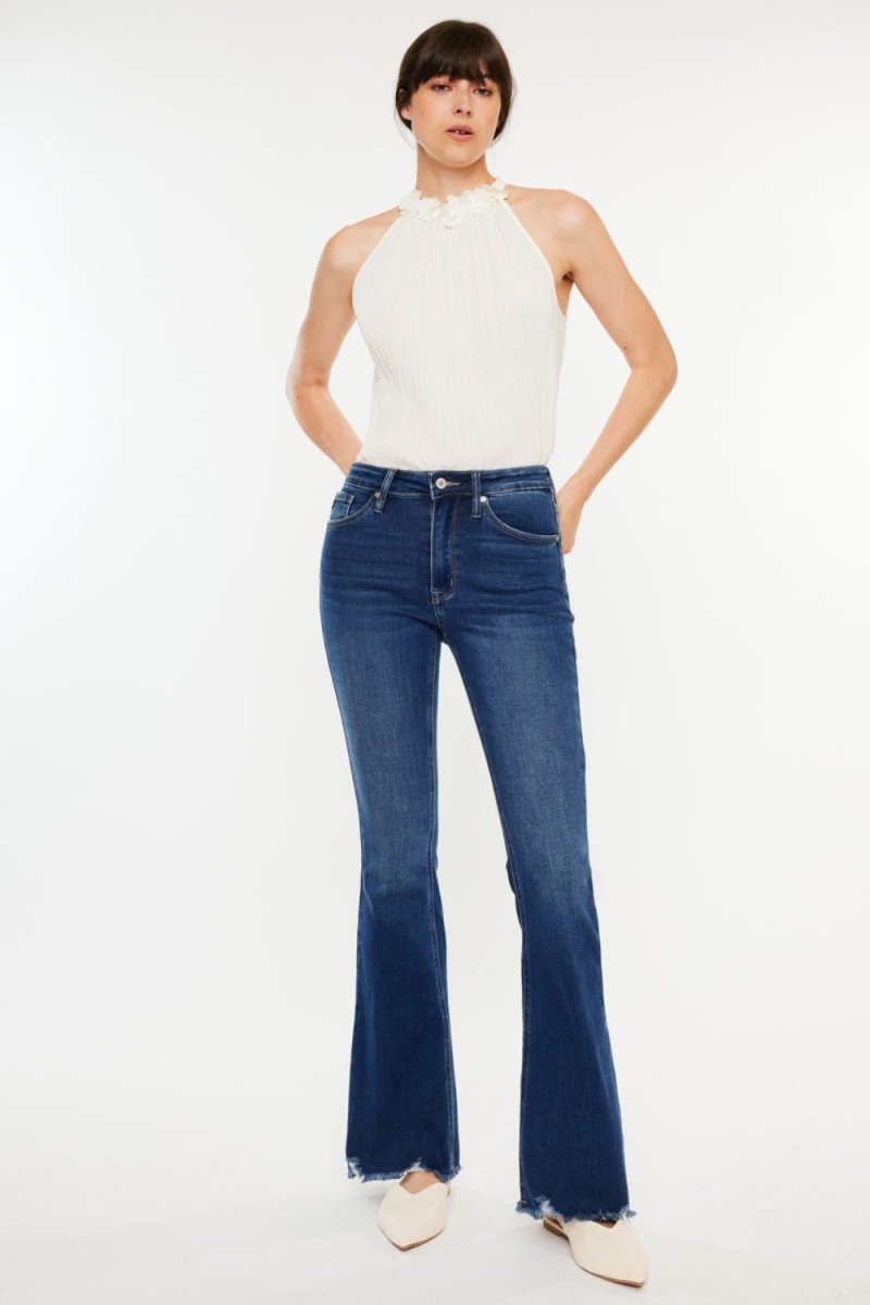 Kancan Cat's Whiskers Raw Hem Flare Jeans for Women - Love Salve