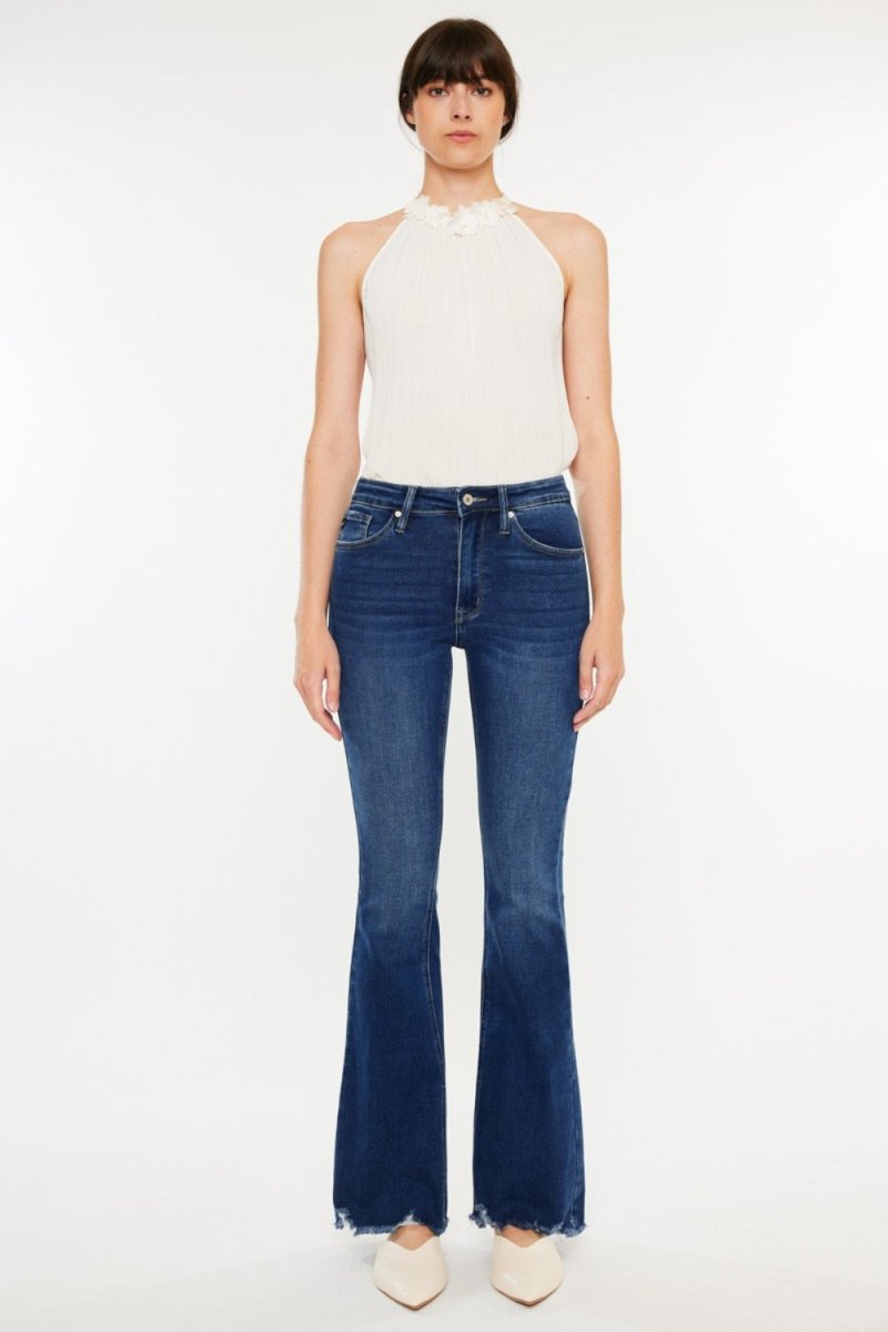 Kancan Cat's Whiskers Raw Hem Flare Jeans for Women - Love Salve