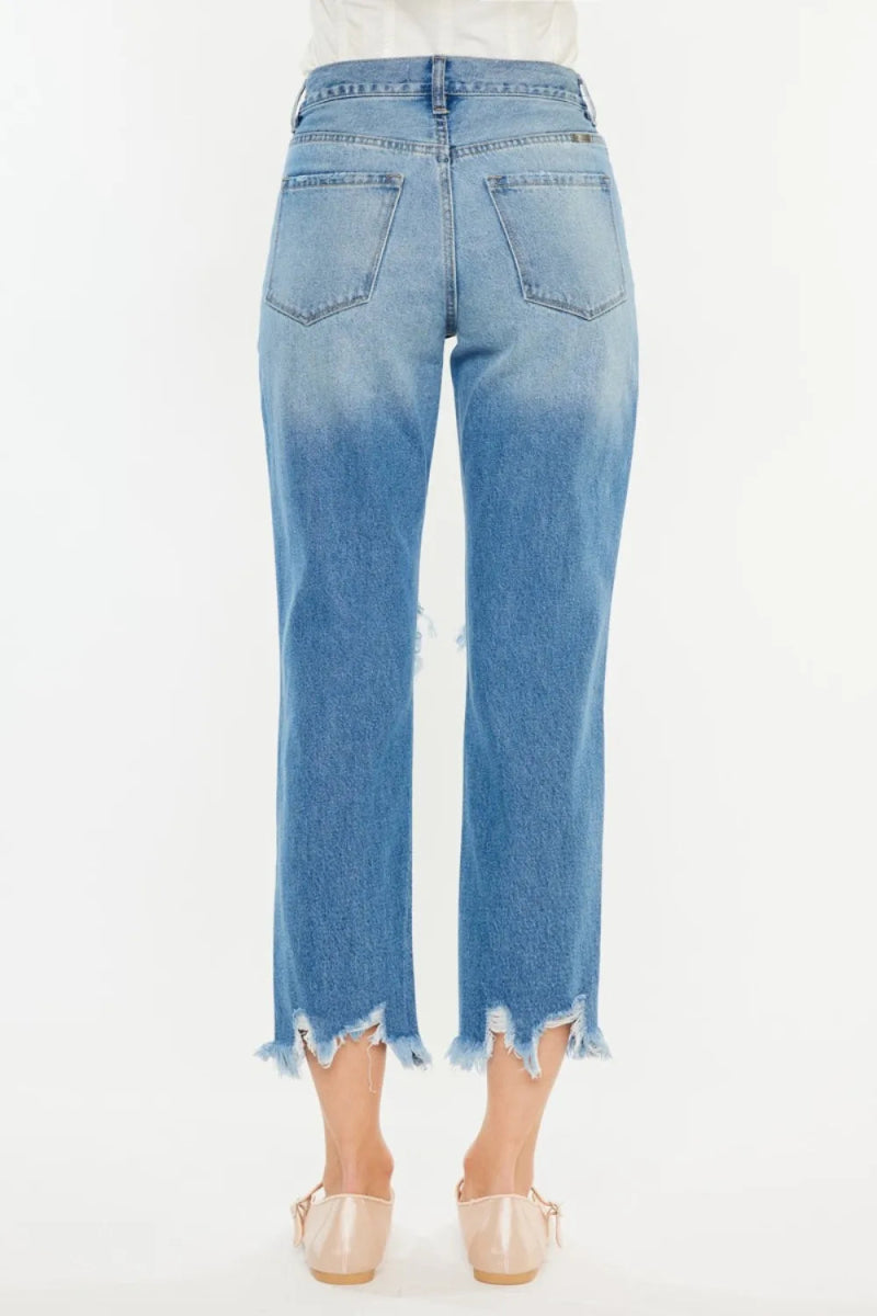 Kancan Distressed Frayed Hem Cropped Jeans for Women - Love Salve