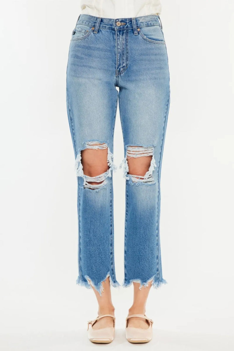 Kancan Distressed Frayed Hem Cropped Jeans for Women - Love Salve