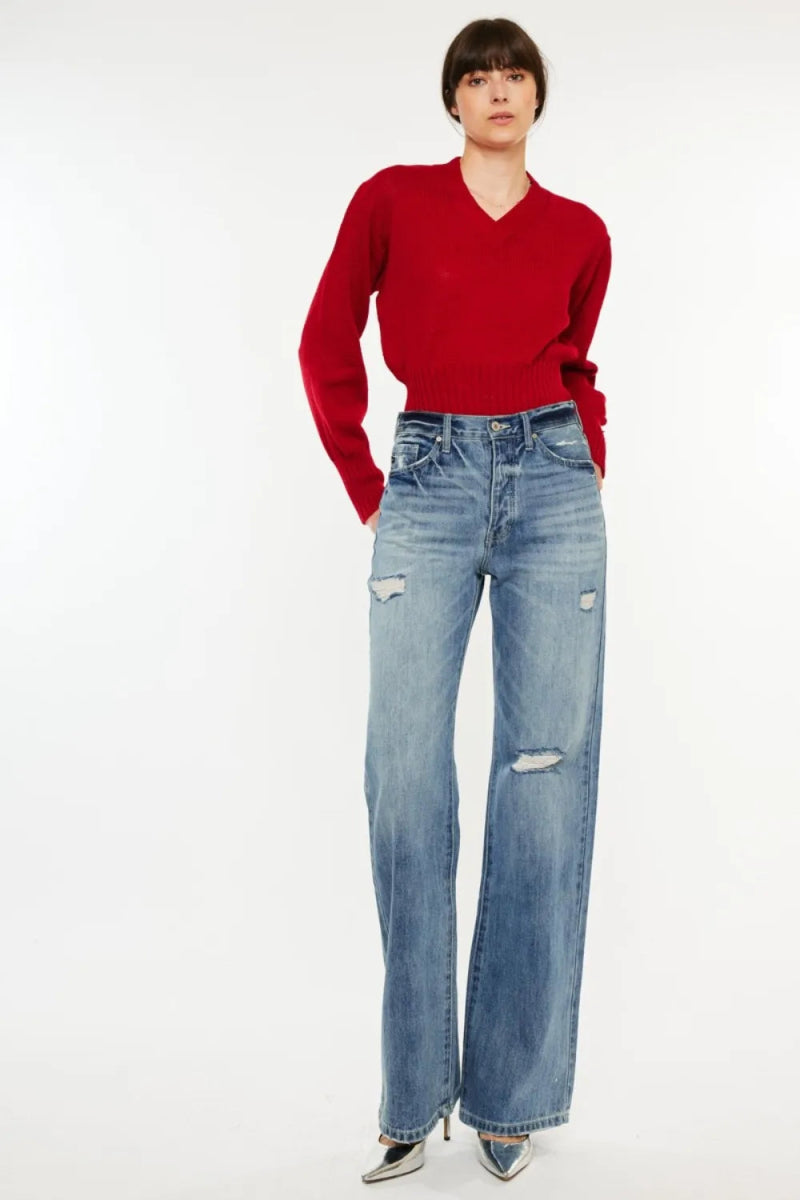 Kancan Distressed High Waist Bootcut Jeans for Women - Love Salve