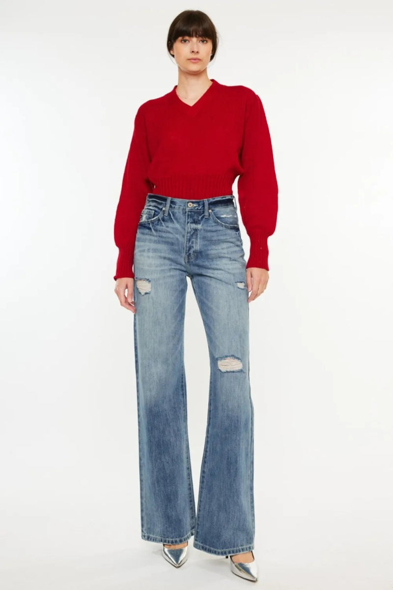 Kancan Distressed High Waist Bootcut Jeans for Women - Love Salve