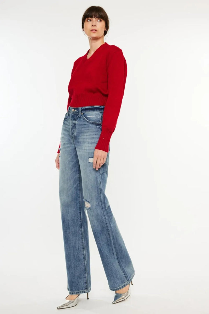 Kancan Distressed High Waist Bootcut Jeans for Women - Love Salve