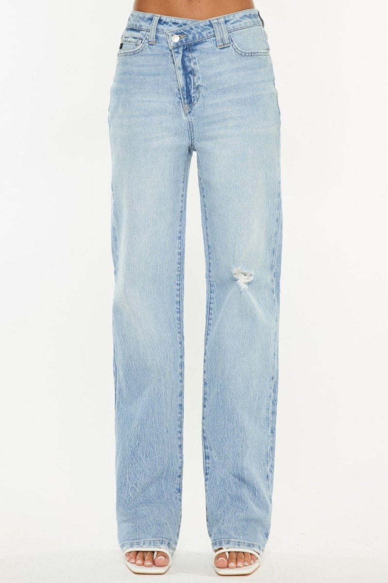 Kancan Distressed High Waist Straight Jeans for Women - Love Salve