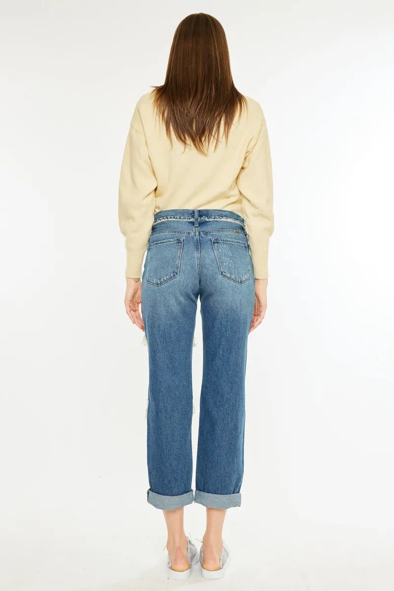 Kancan Distressed Mid Rise True Boyfriend Jeans for Women - Love Salve