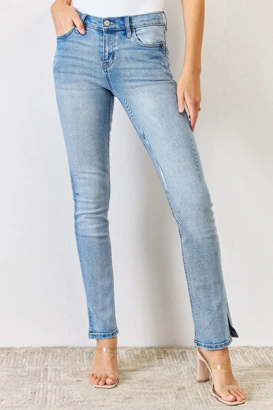 Kancan Full Size Mid Rise Y2K Slit Bootcut Jeans Women - Love Salve