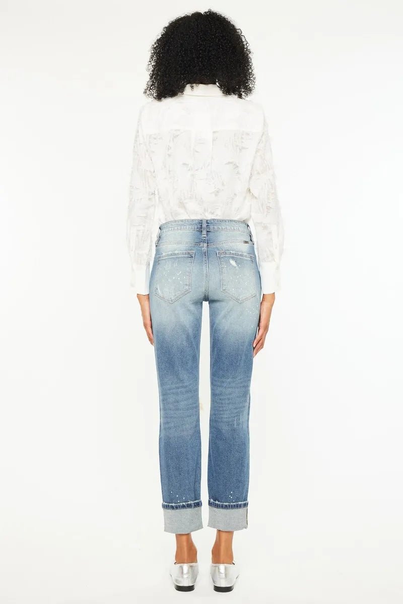 Kancan High Rise Distressed Boyfriend Fit Jeans for Women - Love Salve