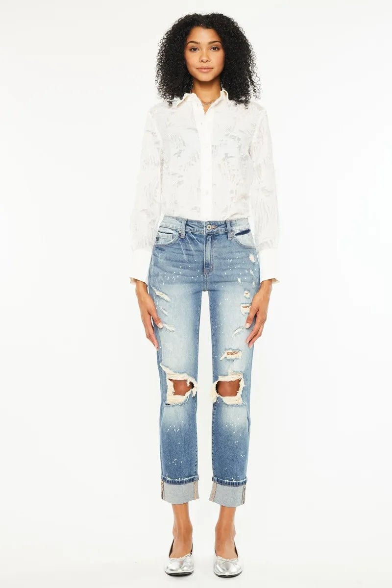 Kancan High Rise Distressed Boyfriend Fit Jeans for Women - Love Salve