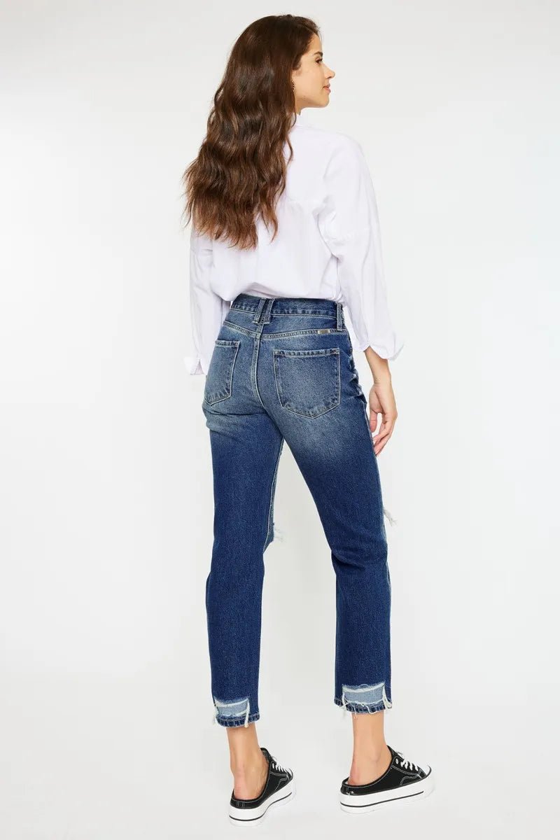 Kancan High Rise Distressed Mom Fit Jeans for Women - Love Salve