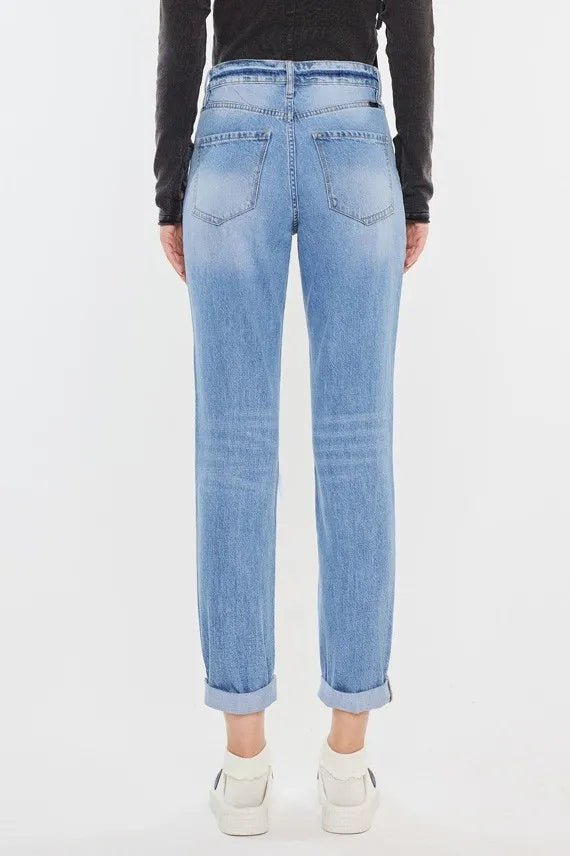 Kancan High Rise Distressed Mom Jeans for Trendy Style - Love Salve