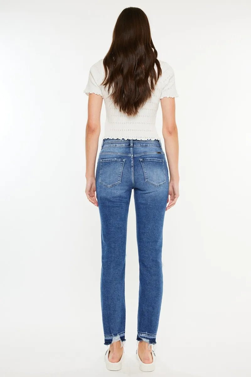 Kancan High Rise Distressed Slim Straight Jeans for Women - Love Salve