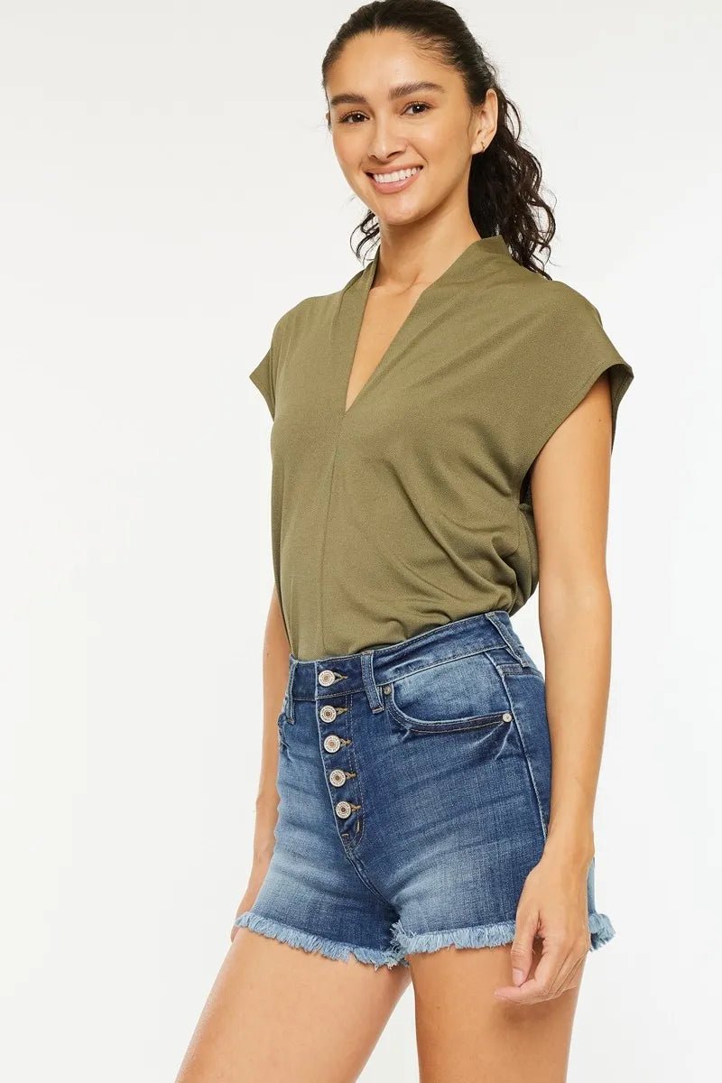 Kancan High Rise Frayed Hem Denim Shorts for Summer Style - Love Salve