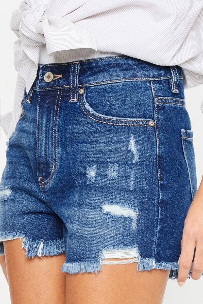 Kancan High Rise Frayed Hem Denim Shorts for Women - Love Salve