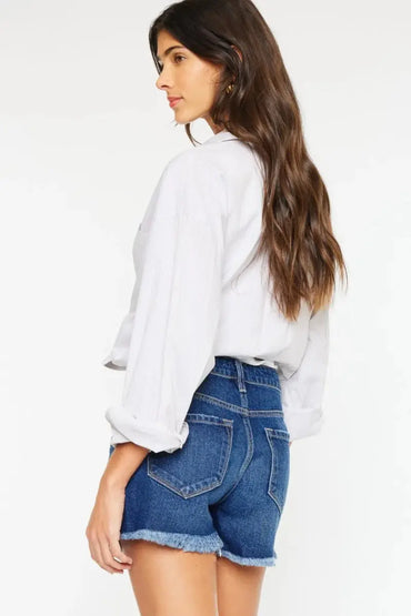 Kancan High Rise Frayed Hem Denim Shorts for Women - Love Salve