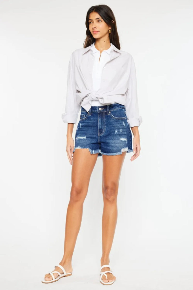 Kancan High Rise Frayed Hem Denim Shorts for Women - Love Salve