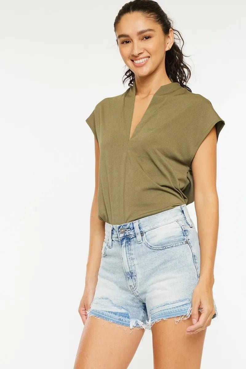 Kancan High Rise Raw Hem Denim Shorts for Women - Love Salve