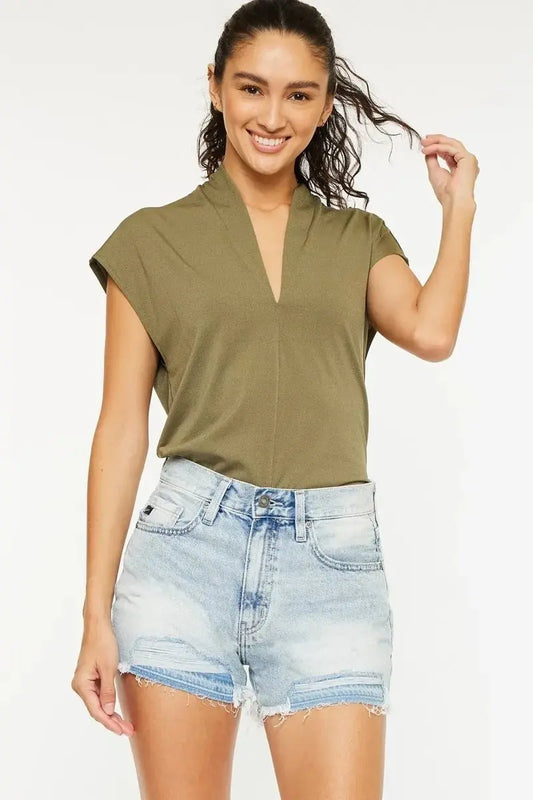 Kancan High Rise Raw Hem Denim Shorts for Women - Love Salve