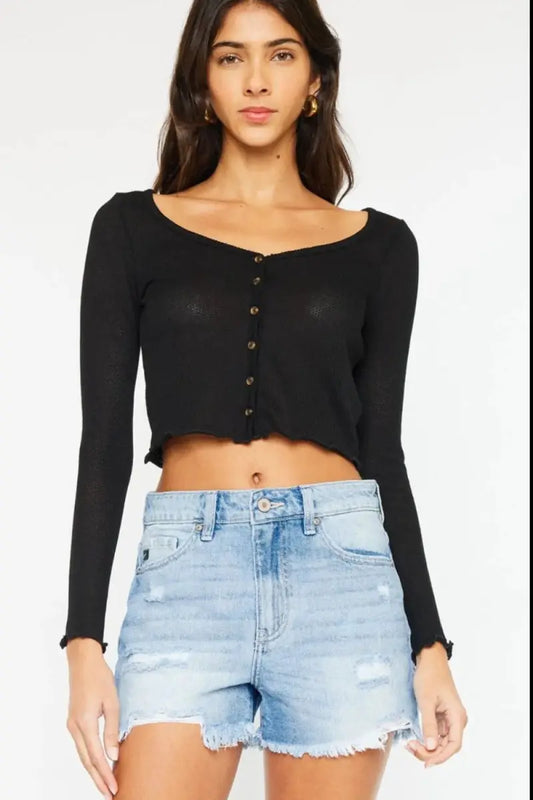 Kancan High Waist Frayed Denim Shorts for Women - Love Salve