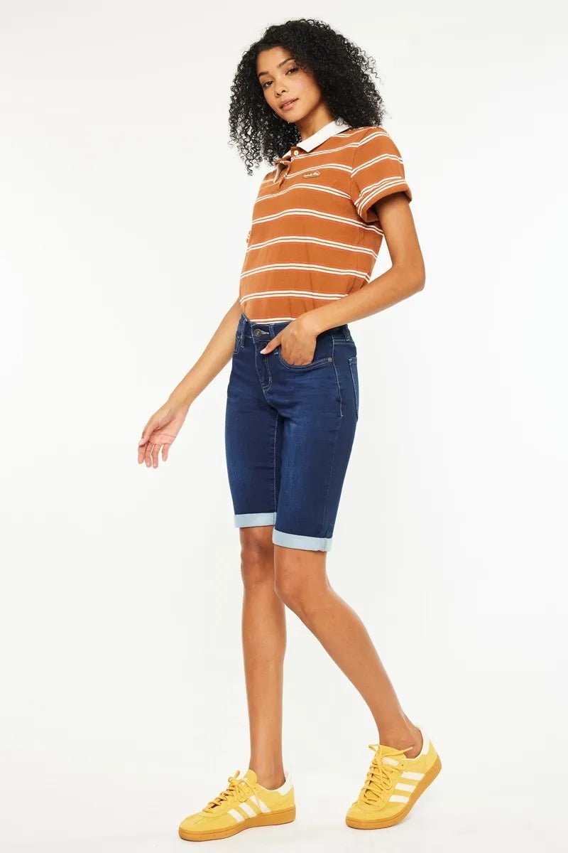 Kancan Mid Rise Bermuda Denim Shorts for Women Stylish - Love Salve