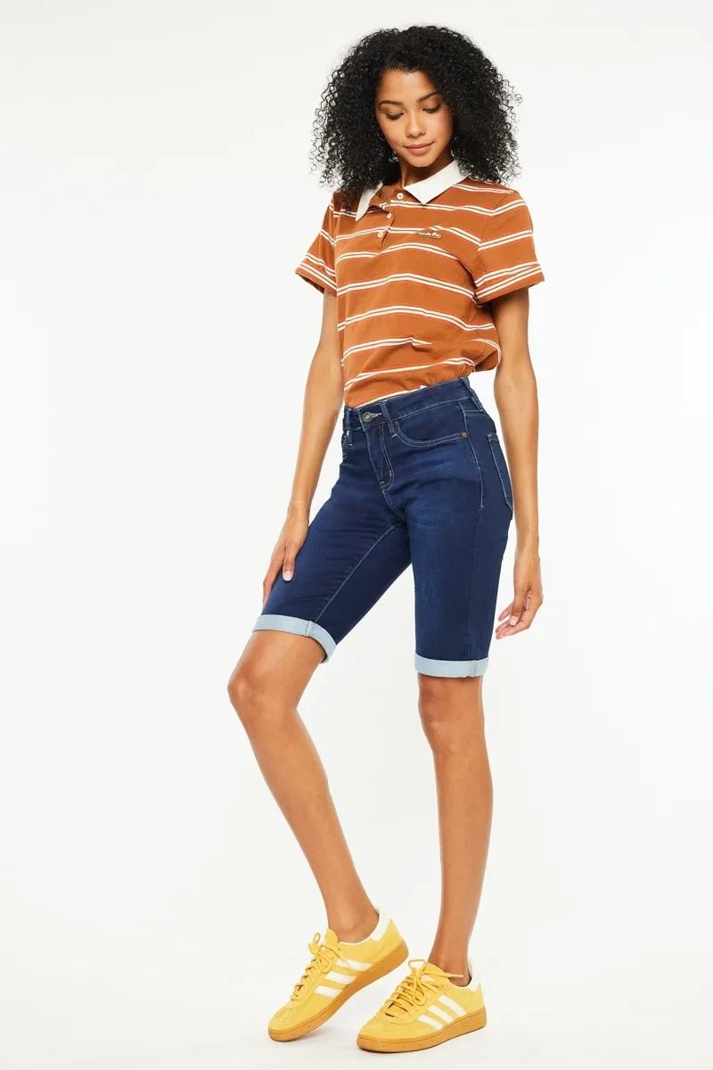 Kancan Mid Rise Bermuda Denim Shorts for Women Stylish - Love Salve