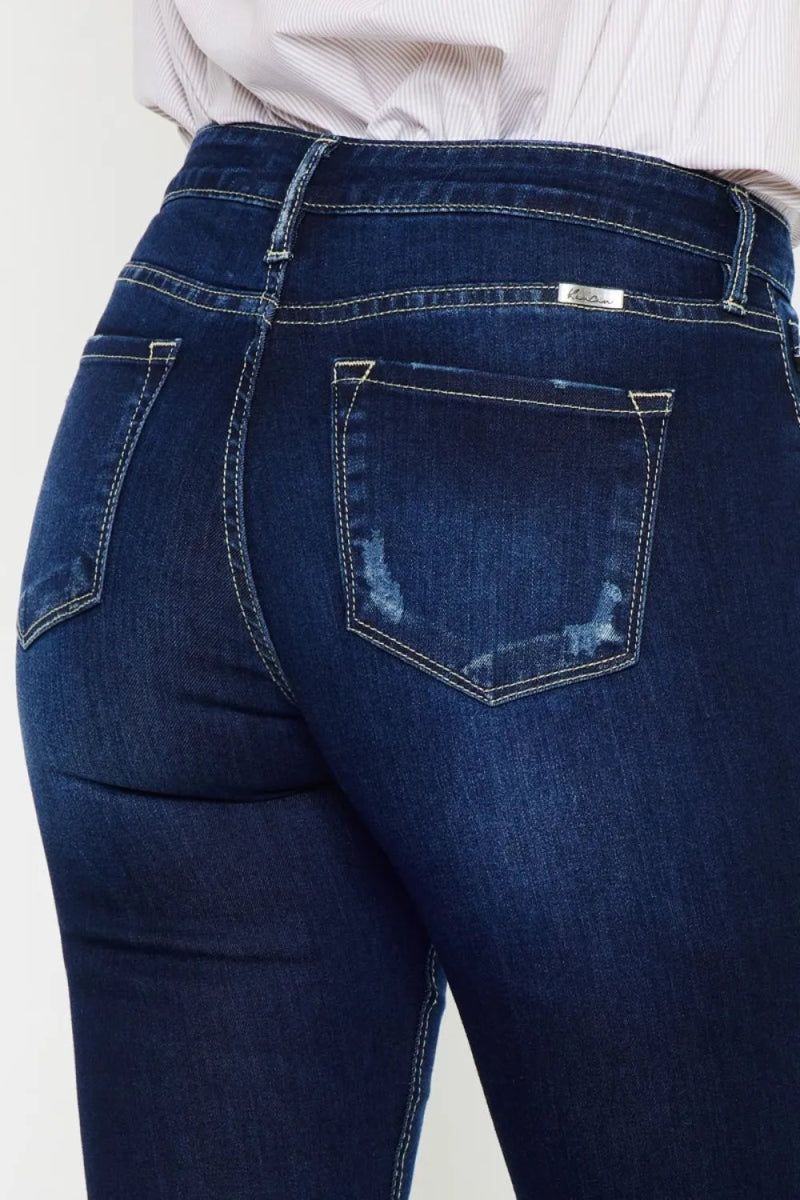 Kancan Mid Rise Slim Flare Jeans in Dark Stonewash - Love Salve