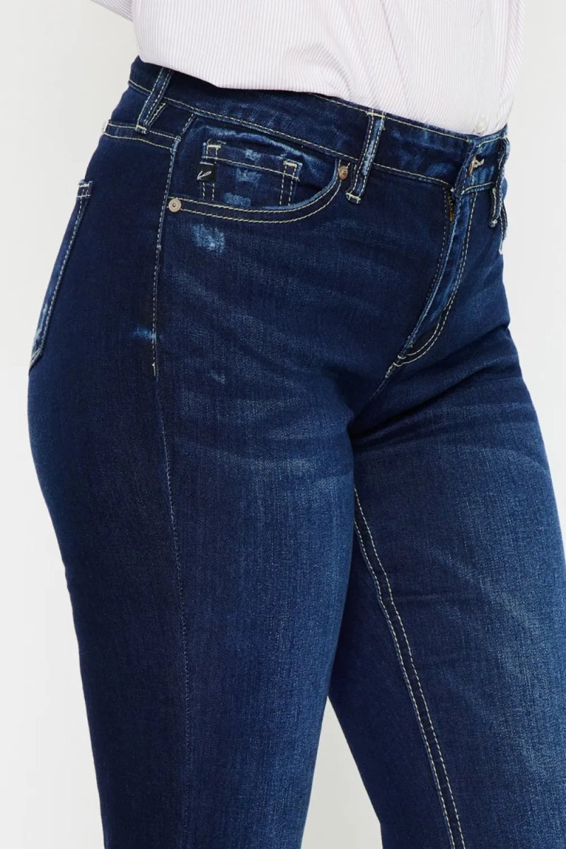Kancan Mid Rise Slim Flare Jeans in Dark Stonewash - Love Salve