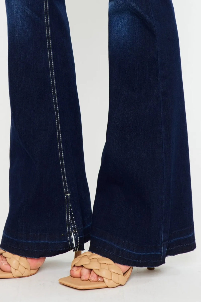 Kancan Mid Rise Slim Flare Jeans in Dark Stonewash - Love Salve