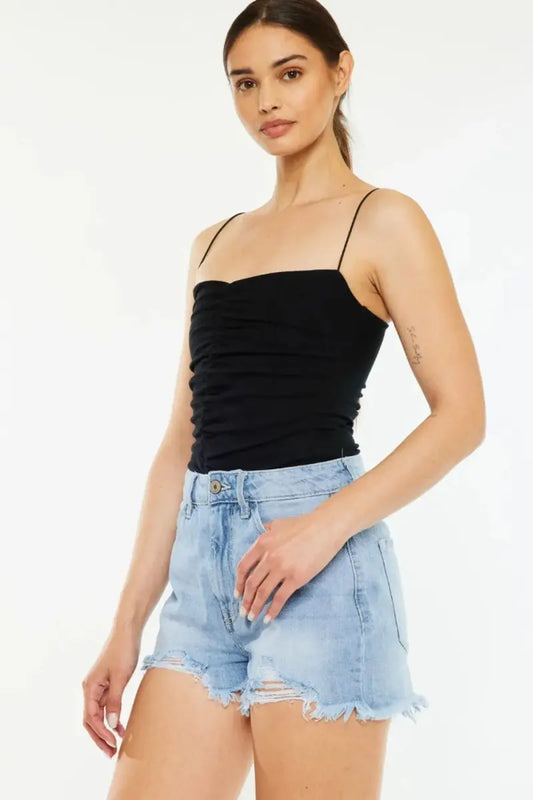 Kancan Raw Hem Distressed High Waist Denim Shorts for Women - Love Salve