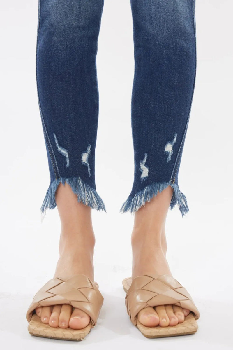 Kancan Raw Hem High Waist Cropped Jeans for Women - Love Salve