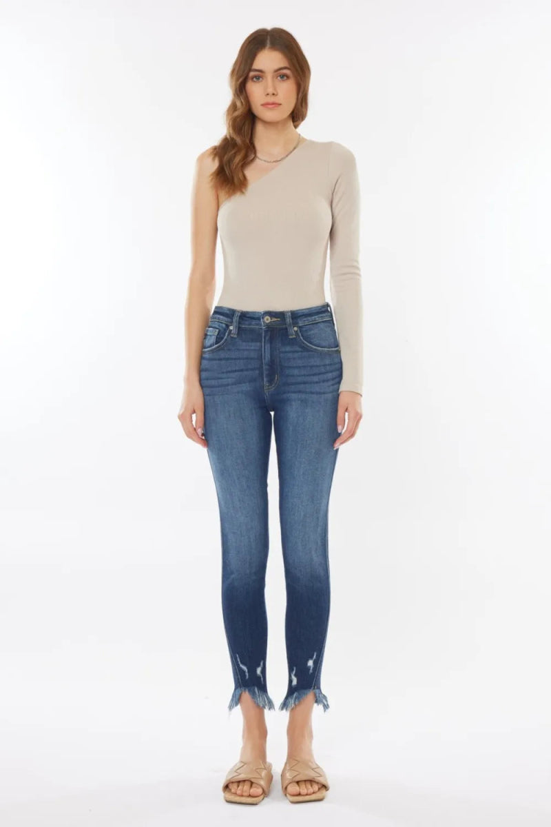 Kancan Raw Hem High Waist Cropped Jeans for Women - Love Salve